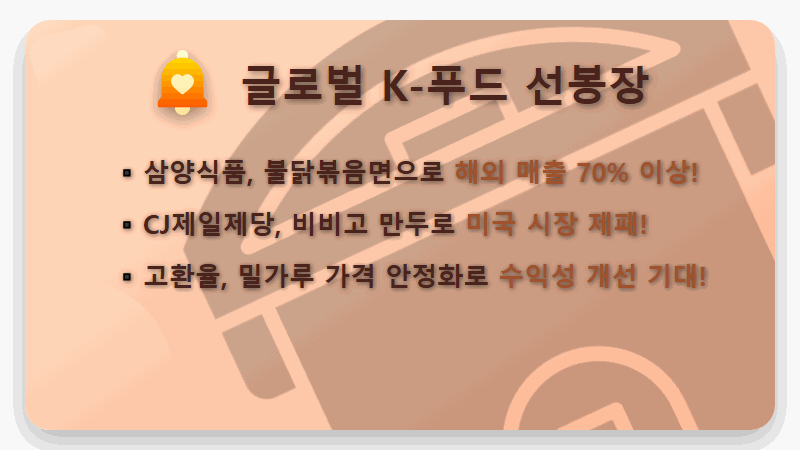 2026년 K-푸드 수출 대박! 놓치면 후회할 식품 관련주 TOP 7 투자 꿀팁 - 핵심 요약