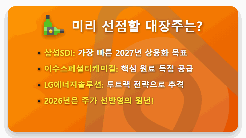 2026년 전고체 배터리 대장주, 지금 모르면 평생 후회할 현실적인 투자 꿀팁 - 핵심 요약