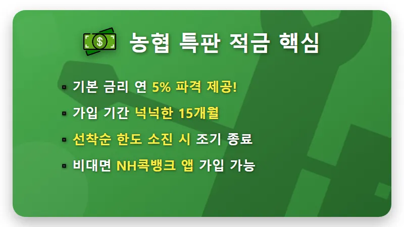 농협 5% 특판 적금 15개월 가입 시 실제 이자 계산 및 현실적인 수령액 꿀팁 - 핵심 요약