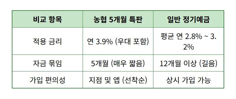 농협 정기예금 특판 3.9% 5개월 가입하는 현실적인 방법 꿀팁 - 상세 표