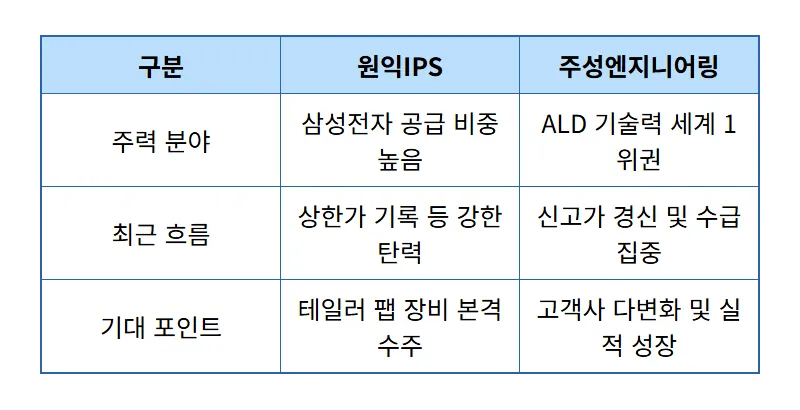 국내 반도체 장비주 추천 3선: 미국발 훈풍 속 수익 내는 현실적인 방법 - 상세 표