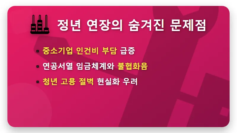 정년 65세 연장 중소기업: 인건비 폭탄 현실 대처, 청년 고용 절벽 막는 꿀팁! - 핵심 요약