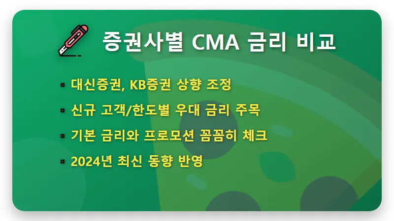 CMA 금리 비교 2024: RP형 파킹통장, 증권사별 최고 이자 꿀팁은? - 핵심 요약