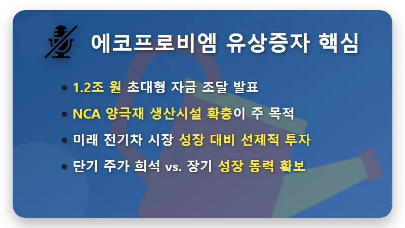 에코프로비엠 1.2조 유상증자, 주주가치 희석 우려? 현명한 투자 전략 3가지 꿀팁! - 핵심 요약