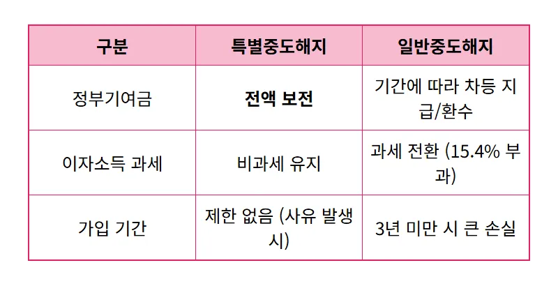 청년도약계좌 특별중도해지: 정부기여금 지키는 4가지 조건 꿀팁 - 상세 표