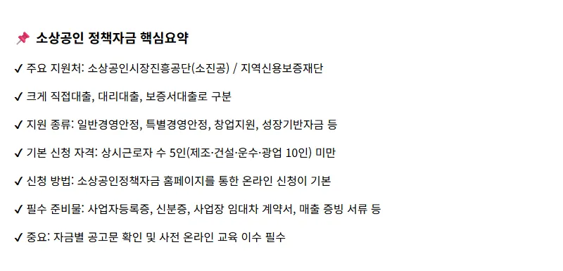 소상공인 정책자금 지원 종류와 신청 방법 완벽 가이드 - 핵심 요약