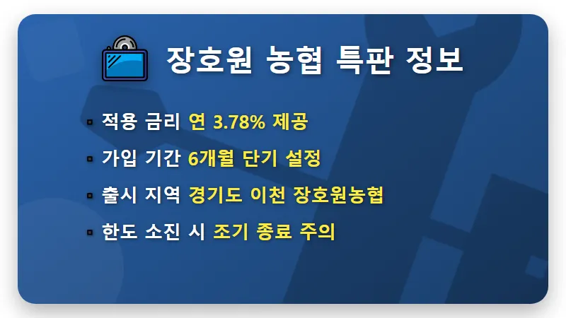 장호원 농협 3.78% 특판 예금, 단기 자금 굴리는 가장 현실적인 방법 - 핵심 요약