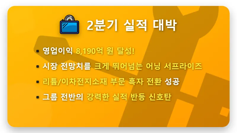 포스코홀딩스 2분기 8190억 대박! 주가 반등 꿀팁과 리튬 흑자 전환의 비밀 - 핵심 요약