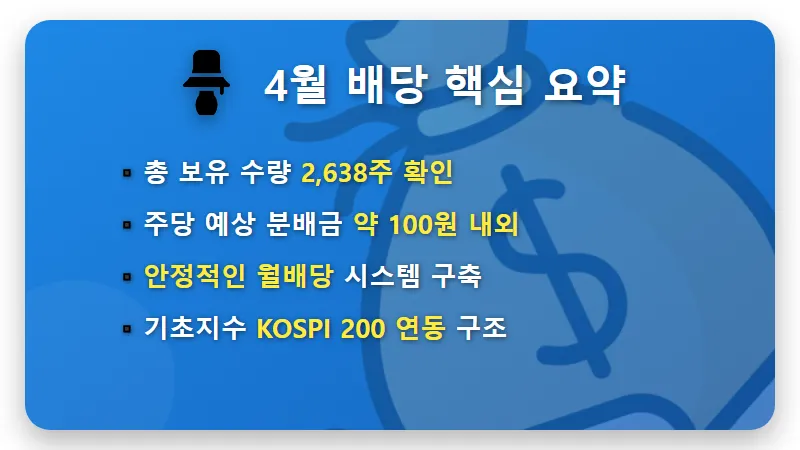 커버드콜 ETF 4월 배당금 2,638주 보유 실령액 및 절세 혜택 꿀팁 - 핵심 요약