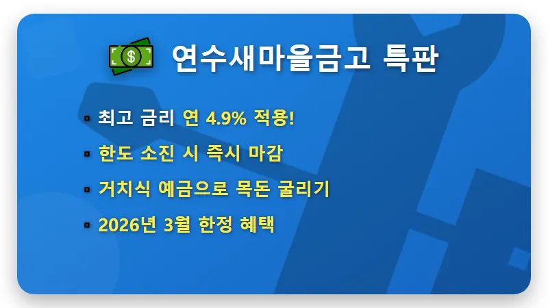 연수새마을금고 4.9% 특판 예금 한도 소진 전 가입하는 현실적인 방법 - 핵심 요약