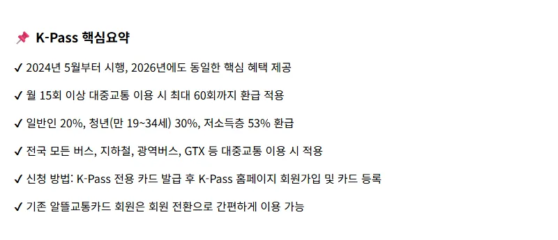 2026 K-Pass 대중교통 정액패스: 교통비 할인 신청 방법과 핵심 혜택 완벽 가이드 - 핵심 요약