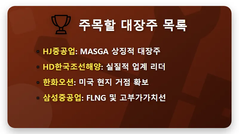 조선 대장주 4선 추천 및 한미 MASGA 프로젝트 523조 투자 수혜 분석 - 핵심 요약