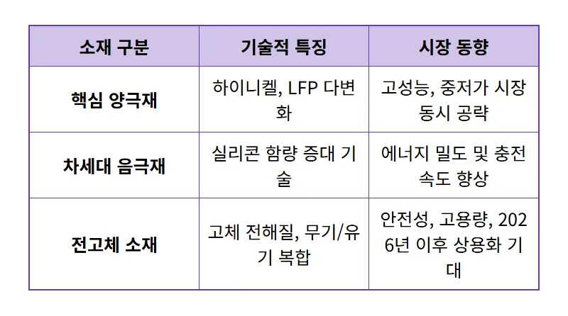 2차전지 소재주 투자, 캐즘 극복하는 핵심 2종목과 현실적인 꿀팁 - 상세 표