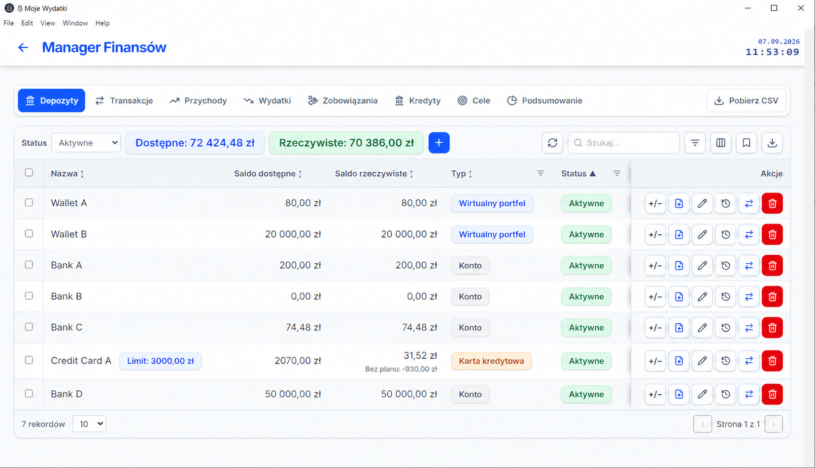 MyAnalyze finance manager interface