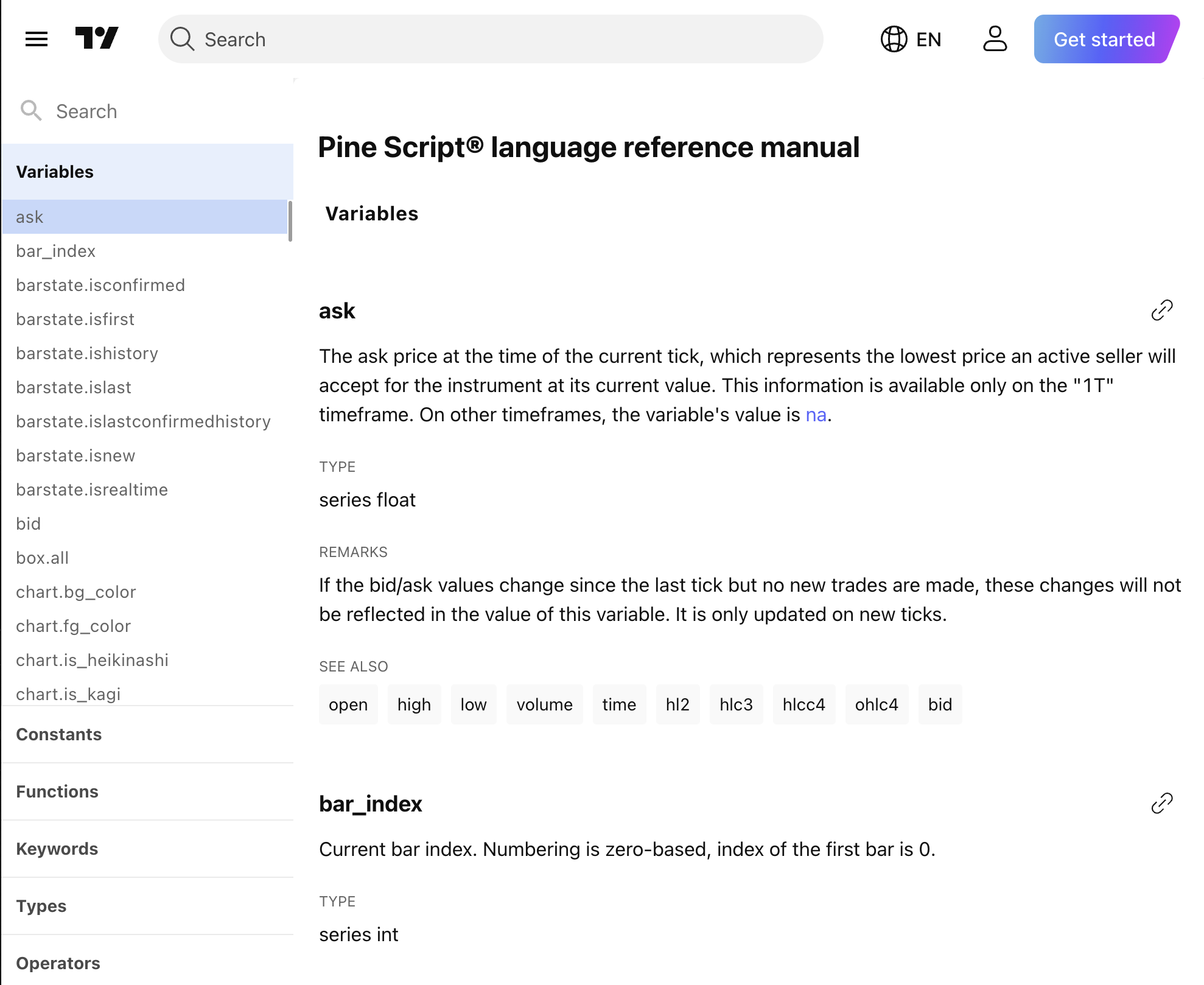 TradingView Pine Script Documentation Screenshot