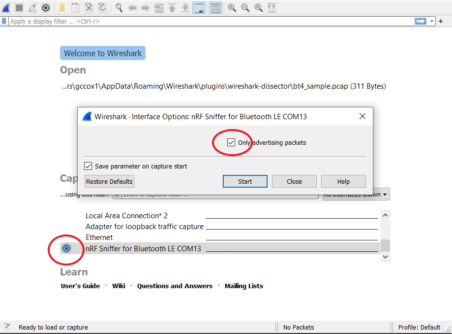 Wireshark BT Start