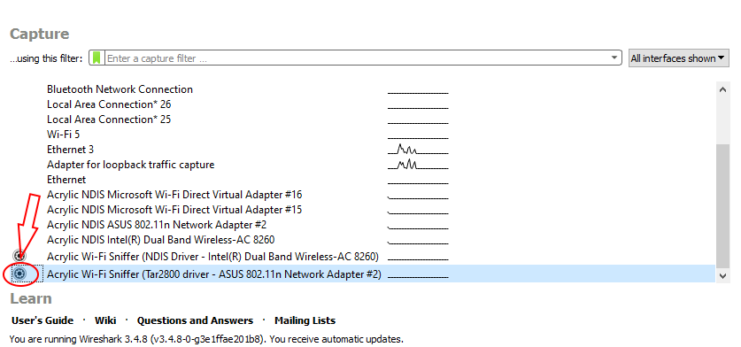 Wireshark Wi-Fi start