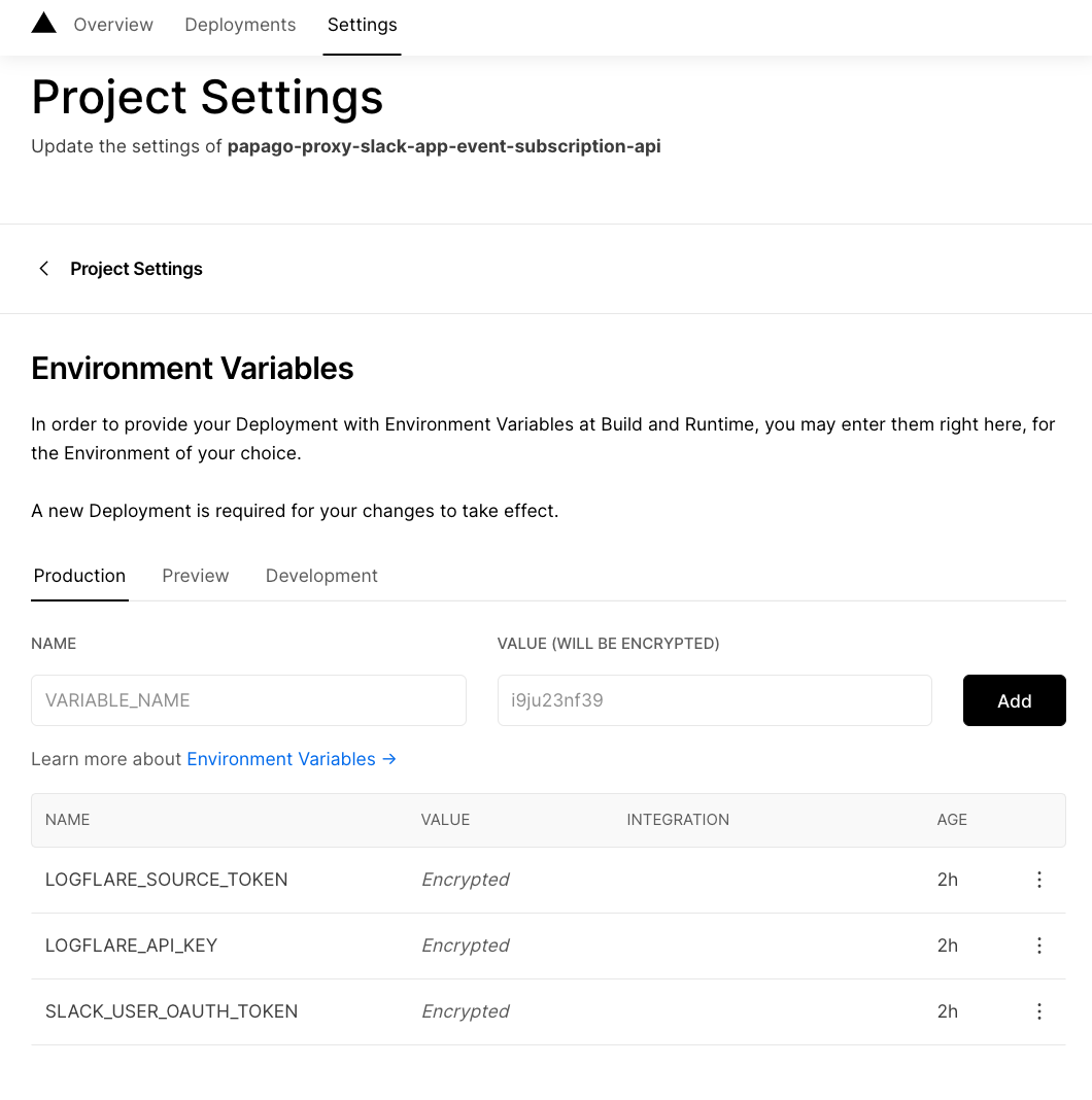 vercel environment variable