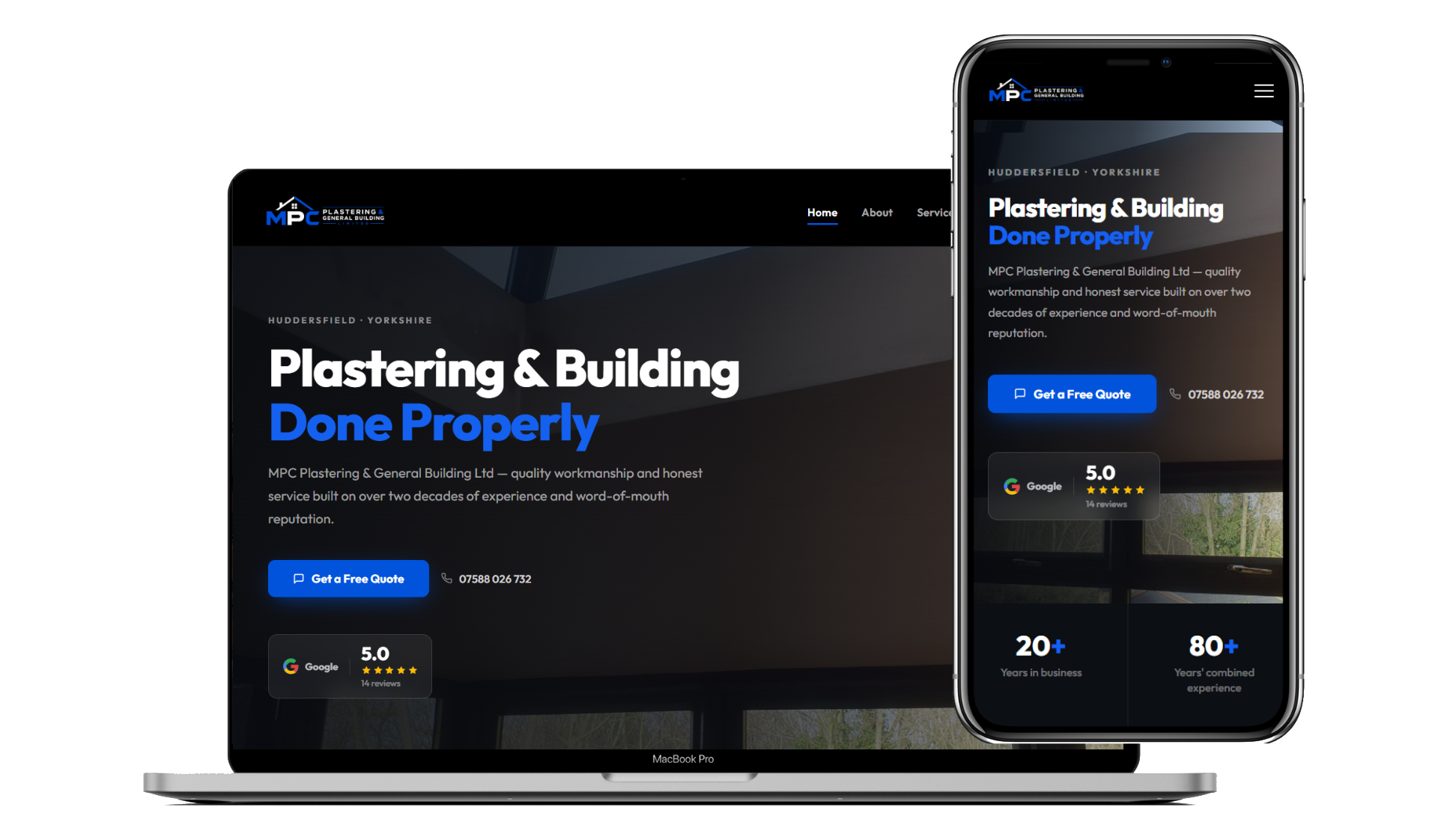 MPC Plastering and Building website on desktop and mobile