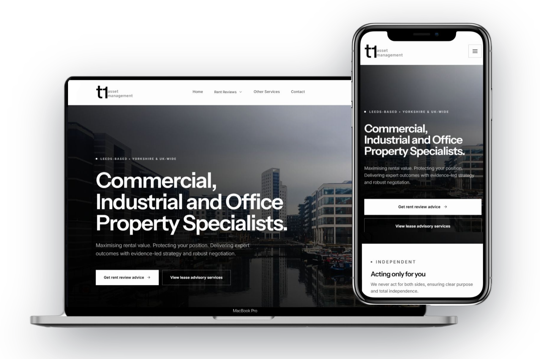 T1 Asset Management website on desktop and mobile