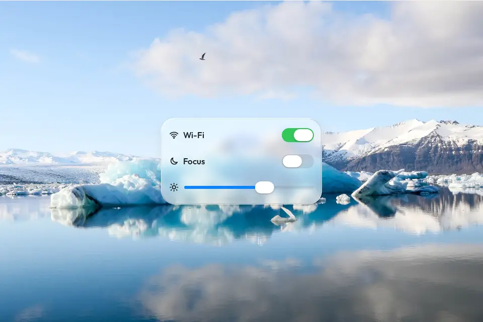 Glass switches and a slider over a glacier photograph