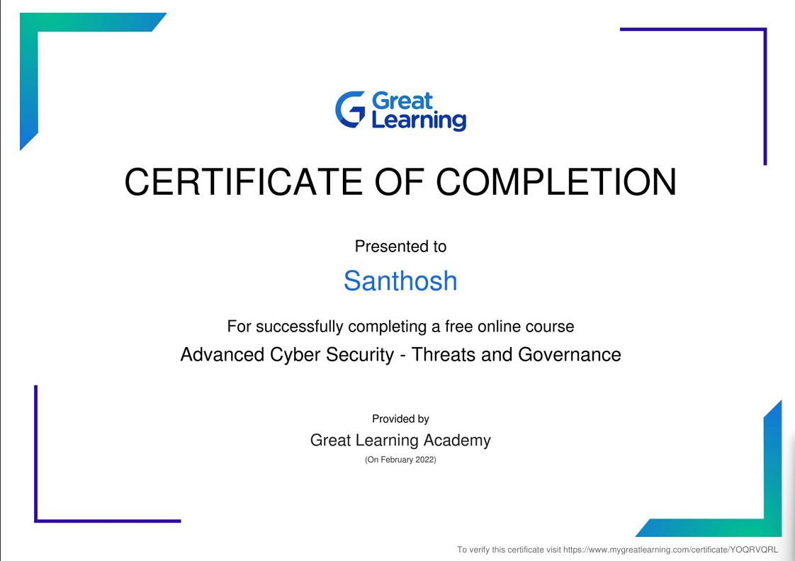 Advanced Cyber Security Certificate