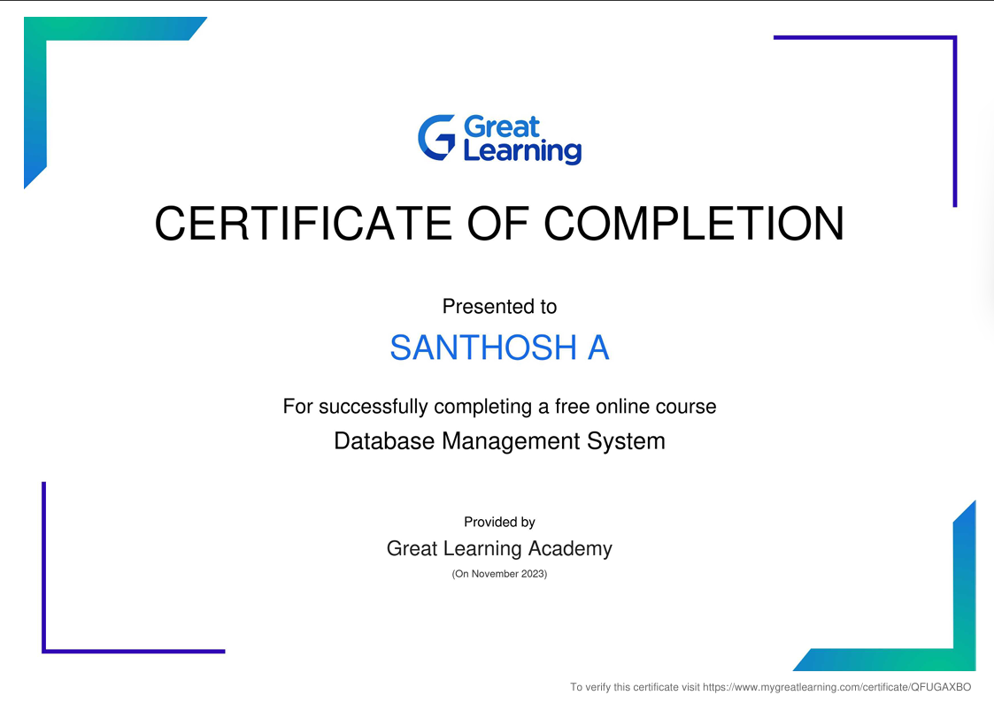 DBMS Certificate