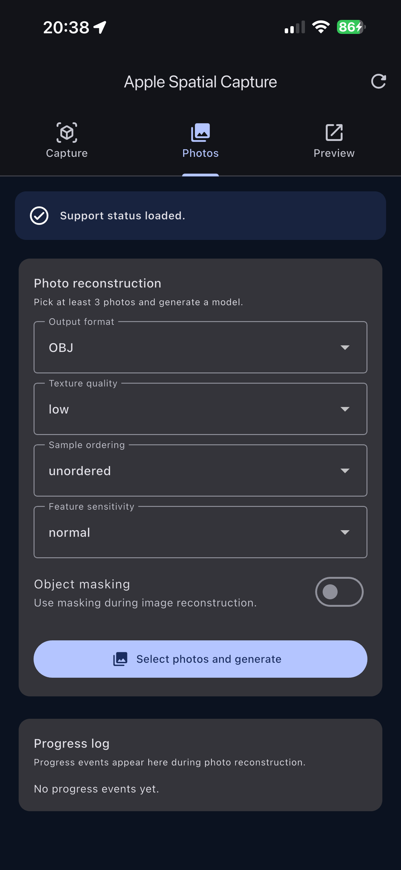 Photo to 3D photogrammetry screen