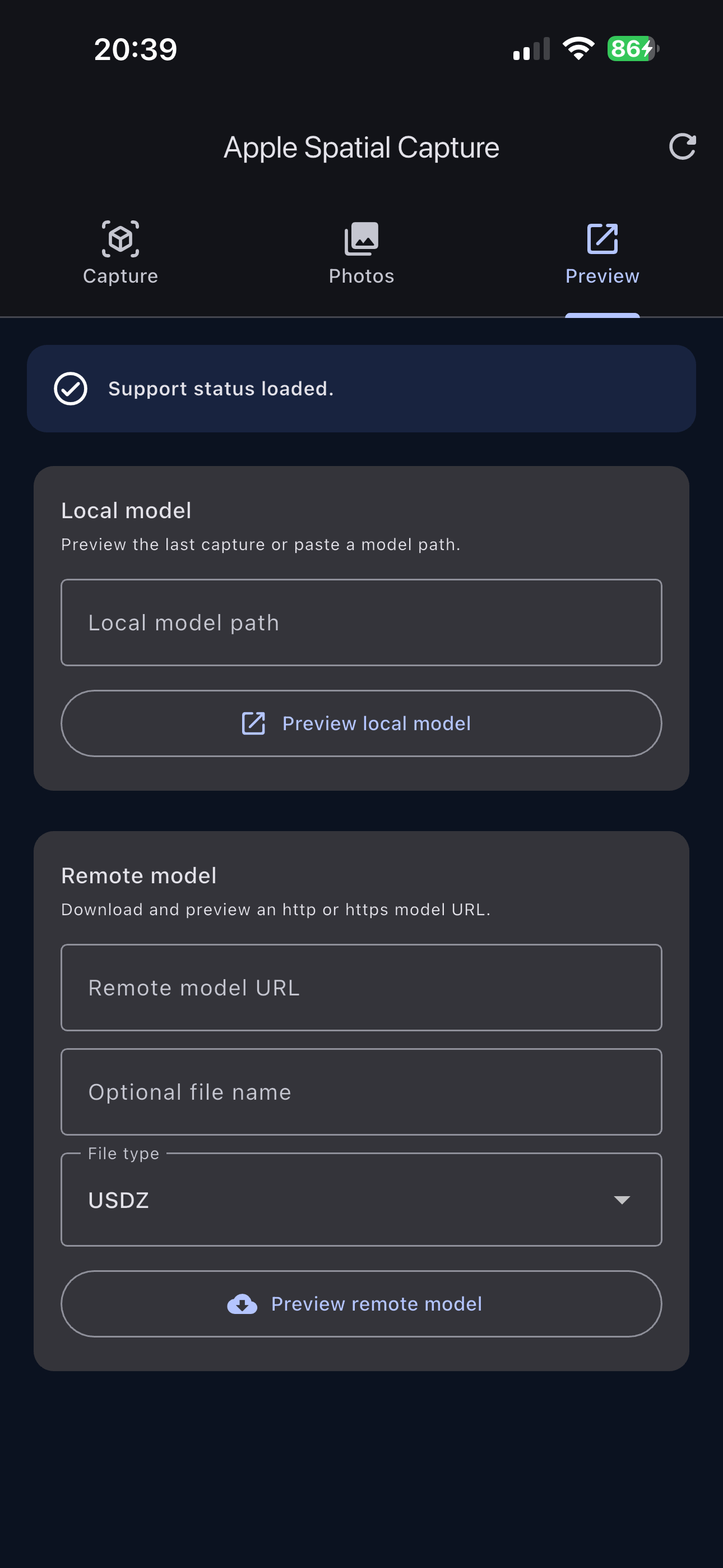 Model preview screen
