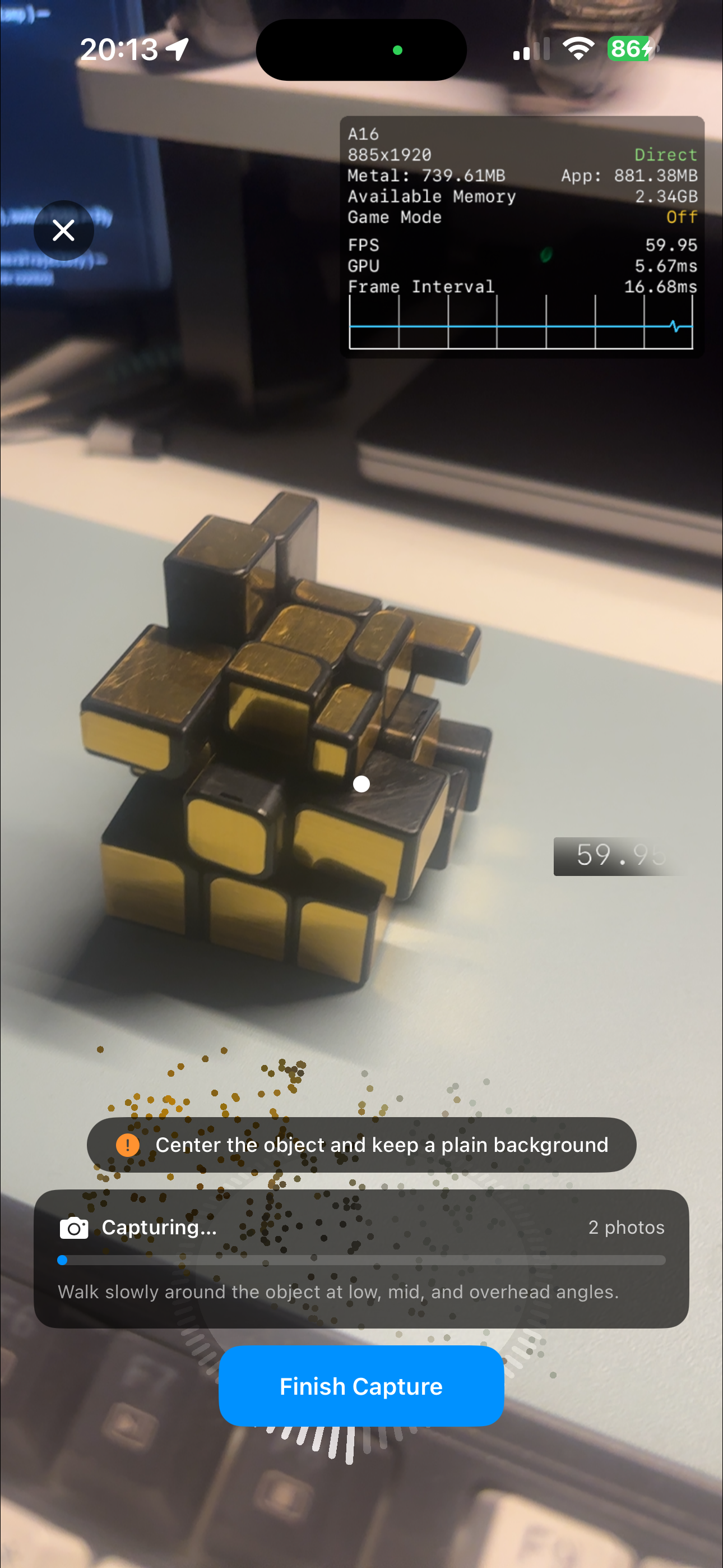Object Capture guidance screen