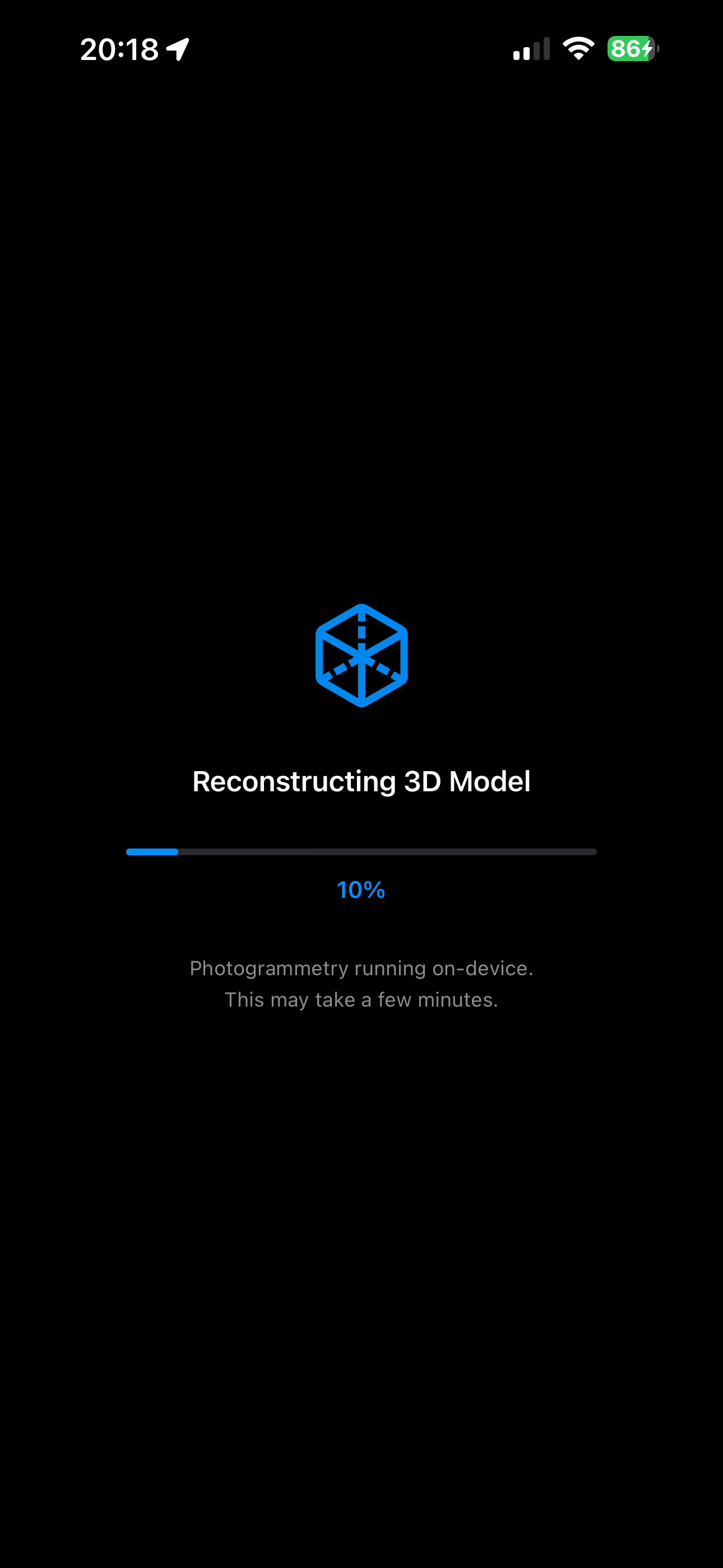 Object Capture reconstruction feedback screen