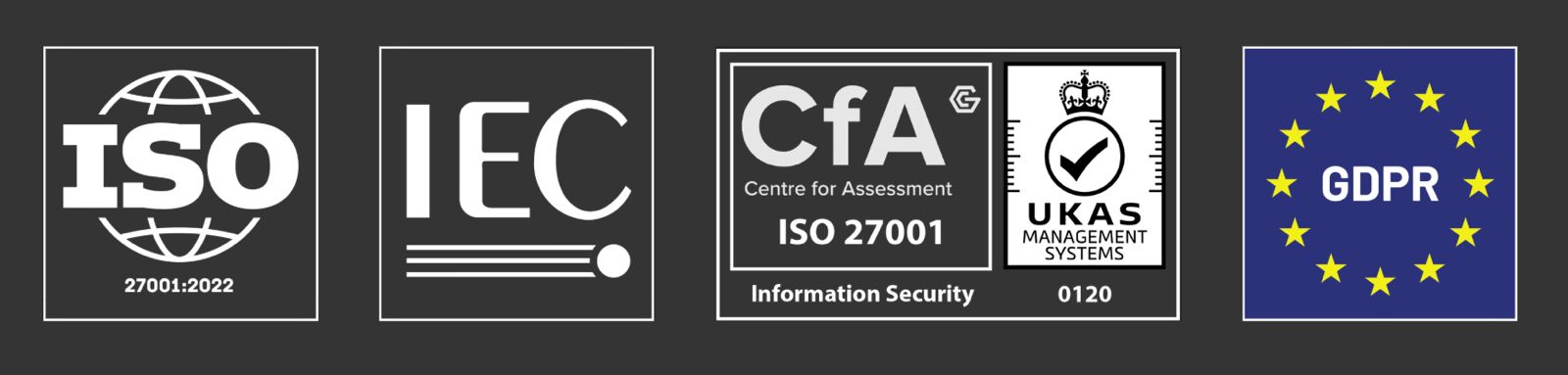 Compliance logos: ISO/IEC 27001:2022, UKAS-accredited certification, and GDPR