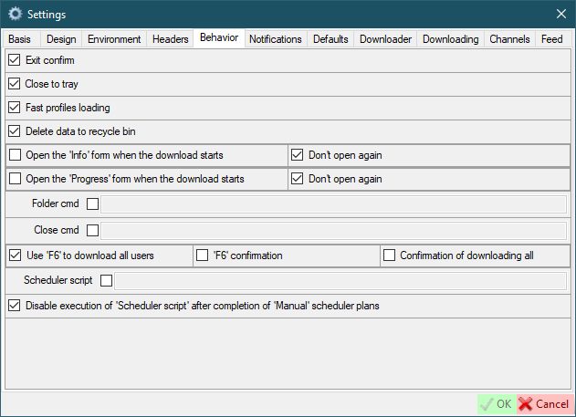 Behavior settings