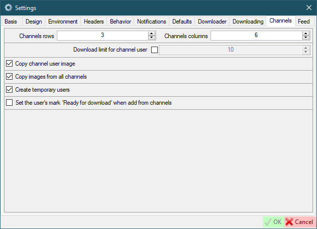 Channels settings