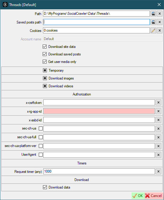 Threads settings