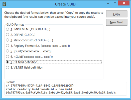 A screenshot of the Create GUID window