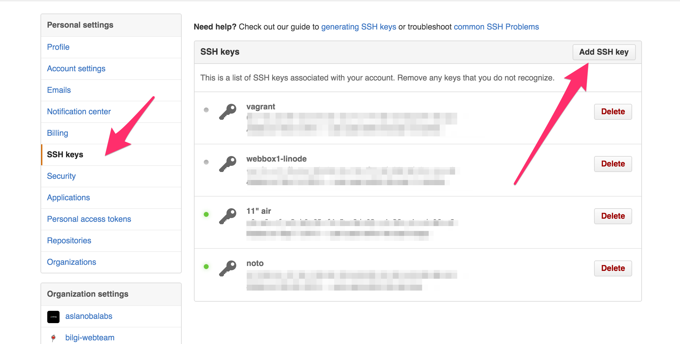 GitHub Settings - SSH