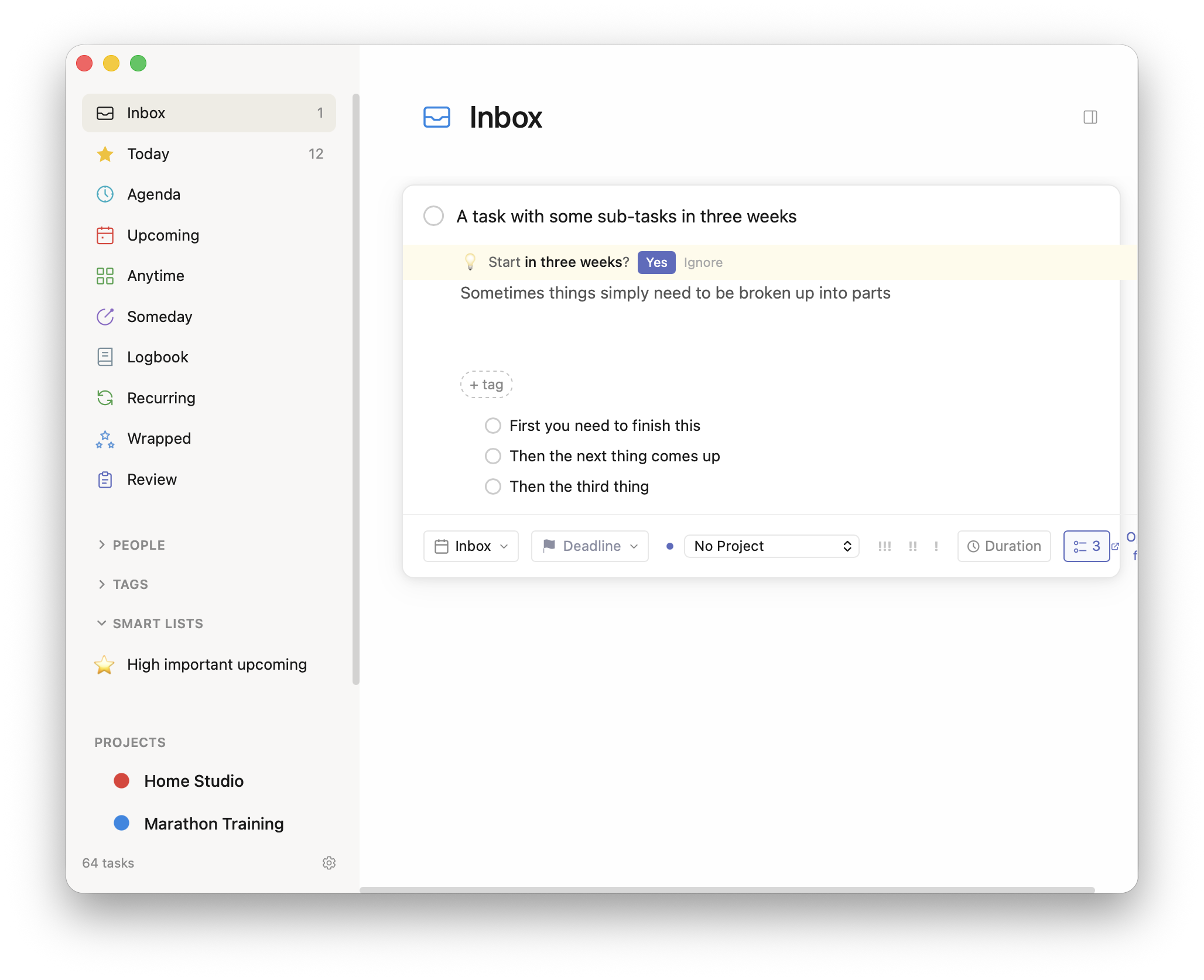 Expanded task with a checklist