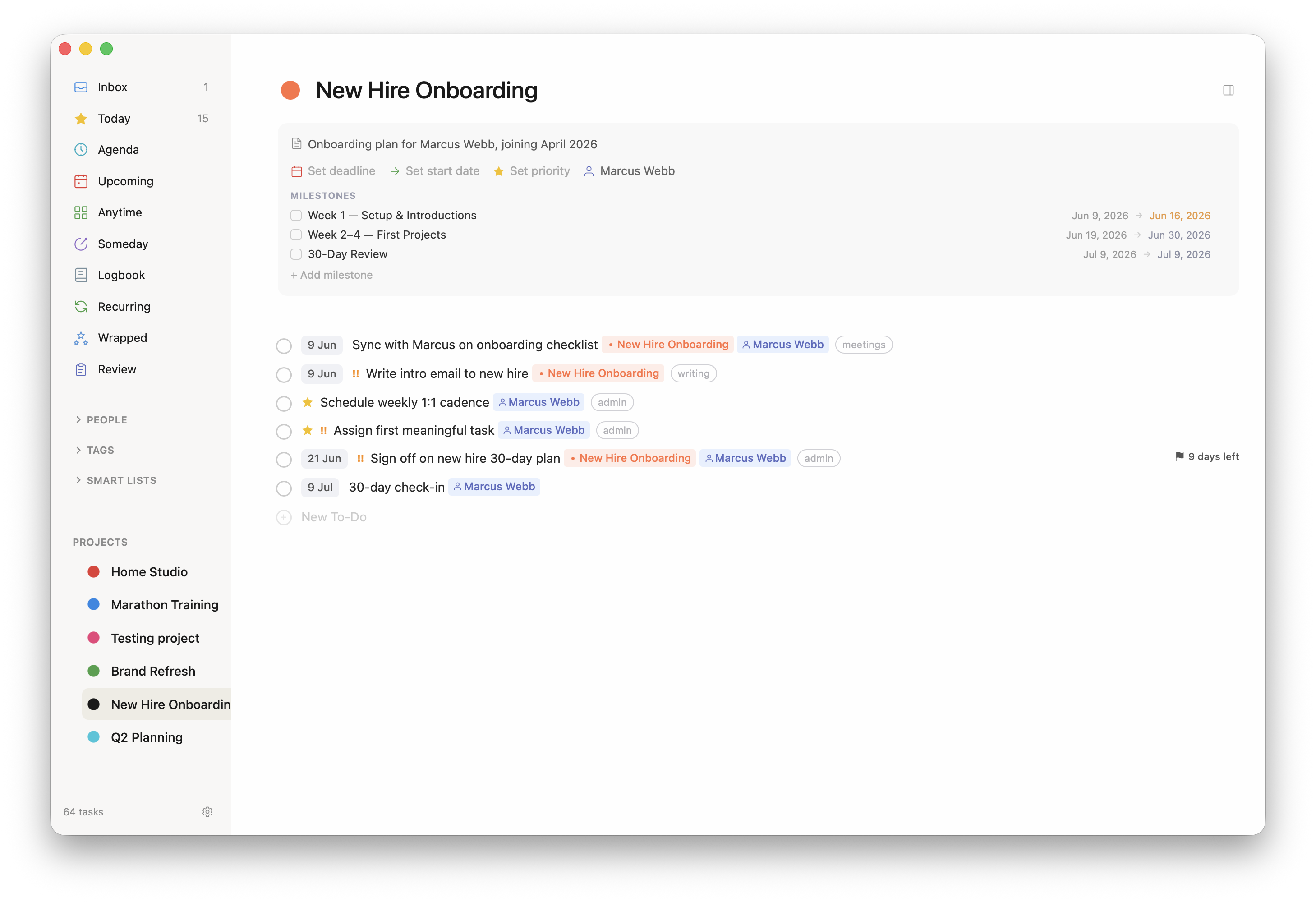 Project page with description, milestones, and linked people