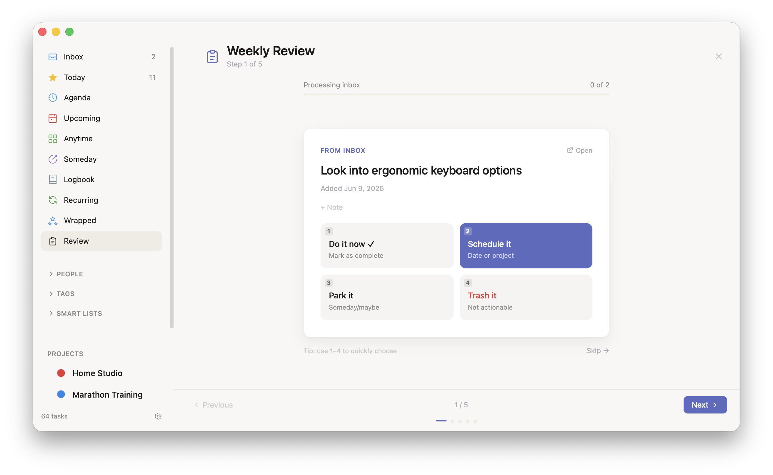 Weekly Review processing the inbox
