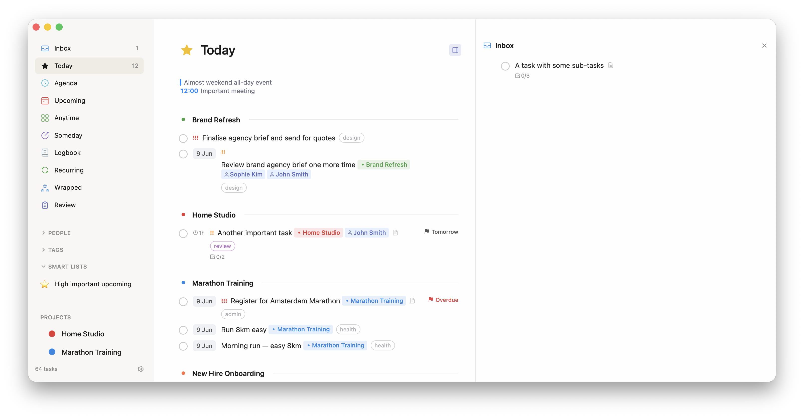 Today in the main panel with the Inbox open beside it