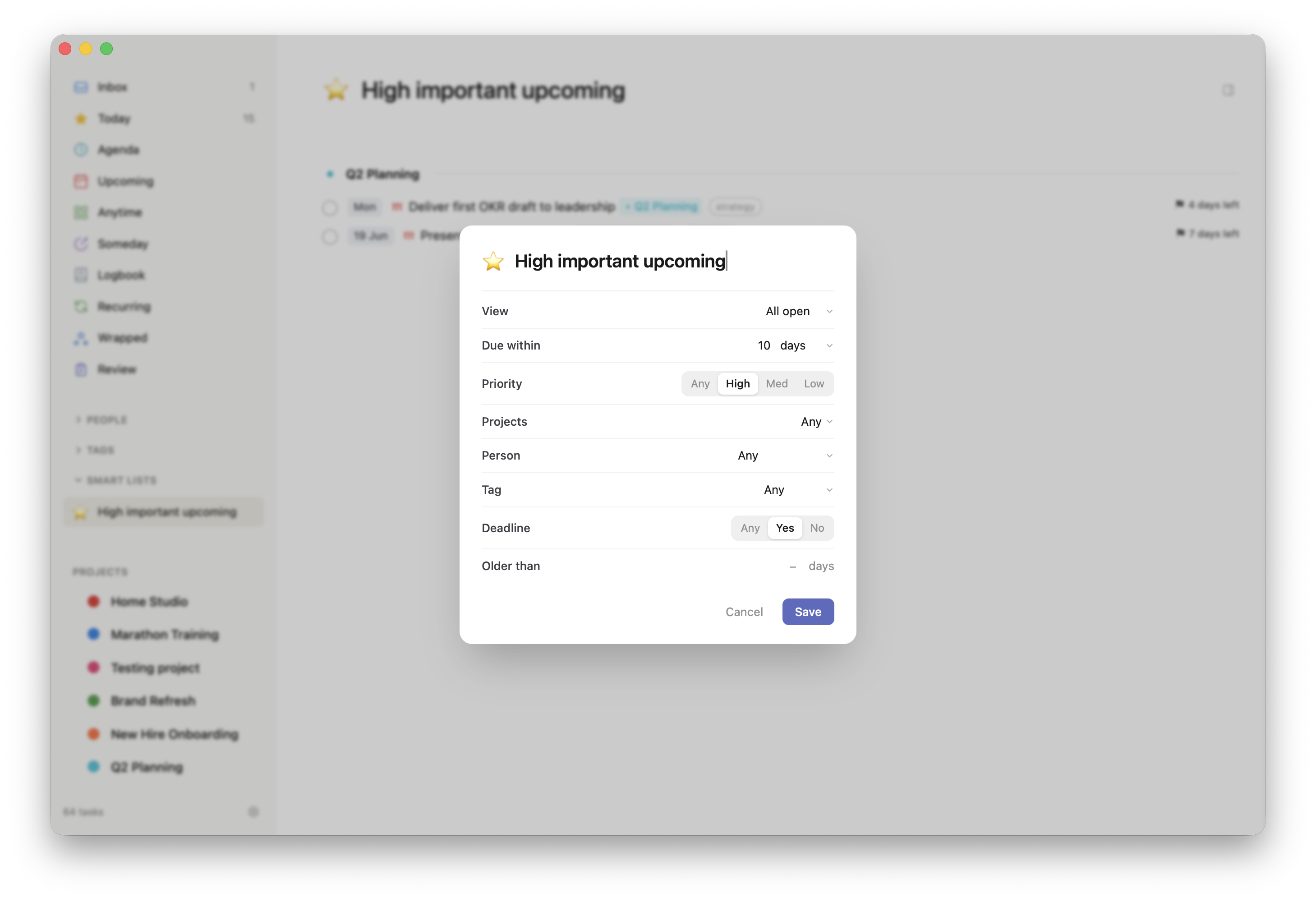 Smart List editor with combined filters