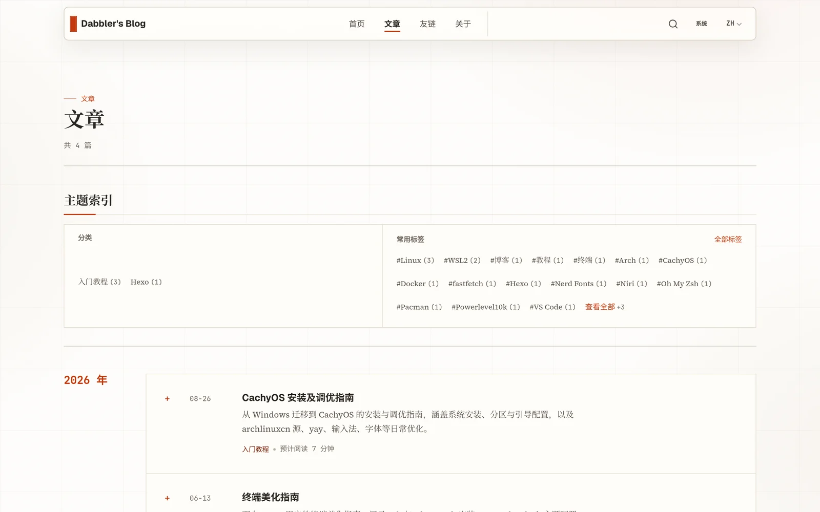 Archive page with a taxonomy index and a post list