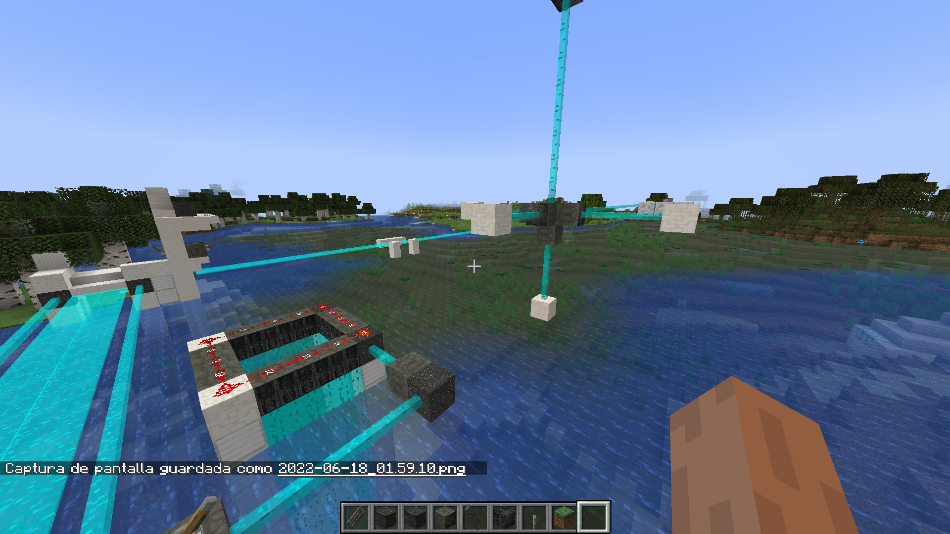 Light power beams running in several directions, including straight up
