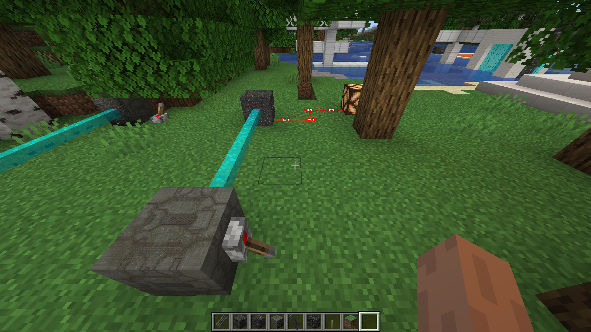 Light power emitters sending a signal to a receiver that lights a redstone lamp