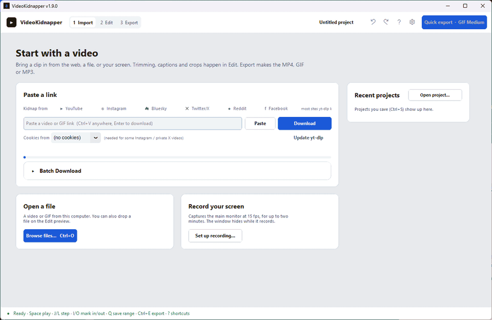 VideoKidnapper 1.9:Import, Edit and Export in the Studio layout