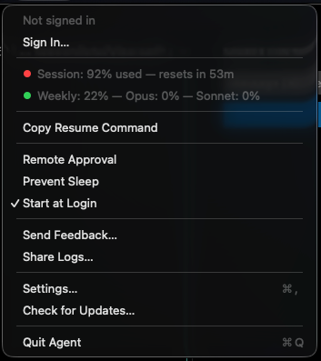 Agent — macOS menu bar