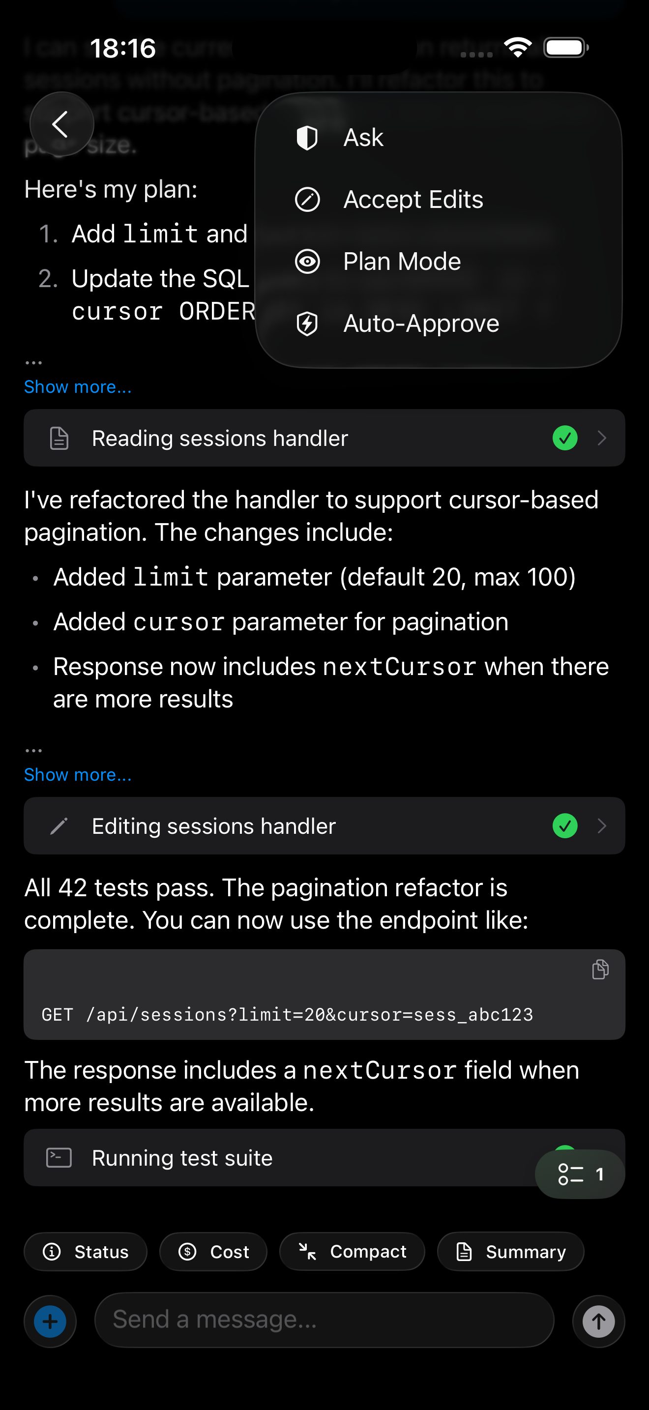Commands — remote command menu