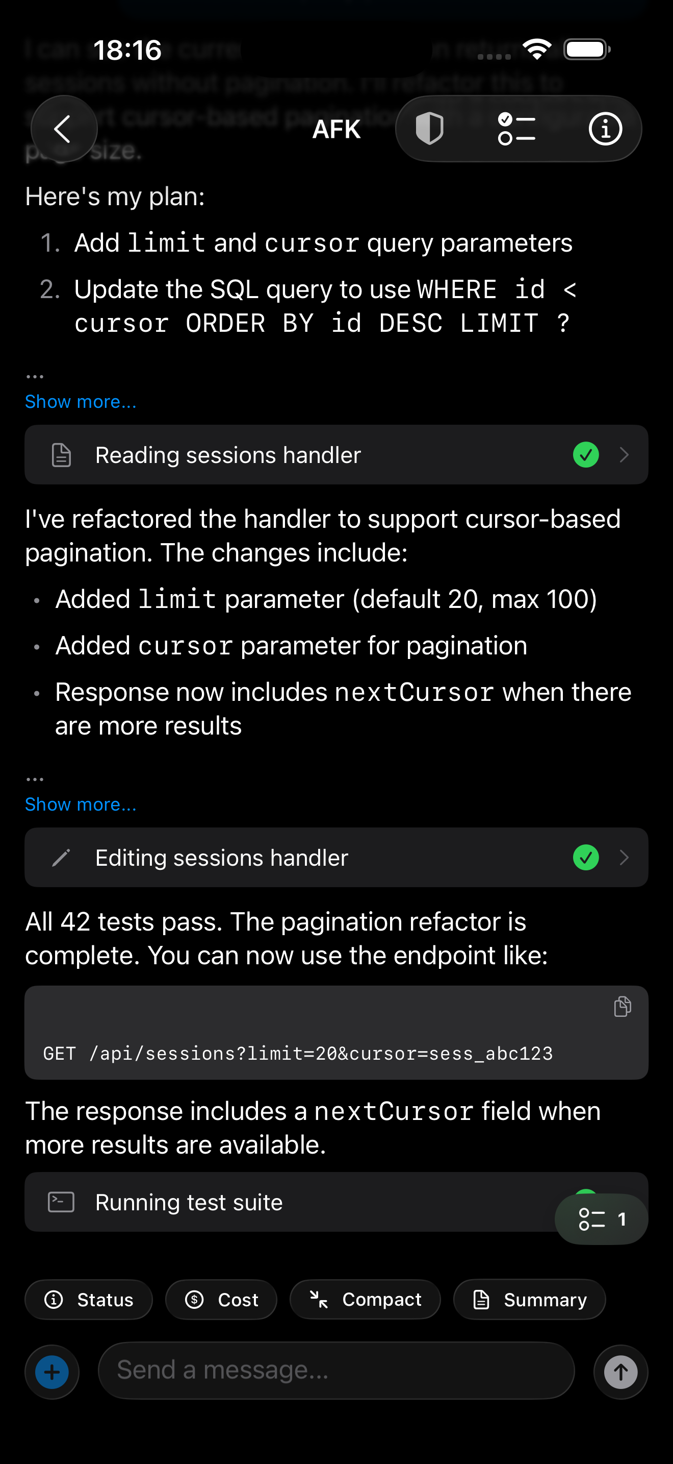 Conversation — streaming output and tool cards