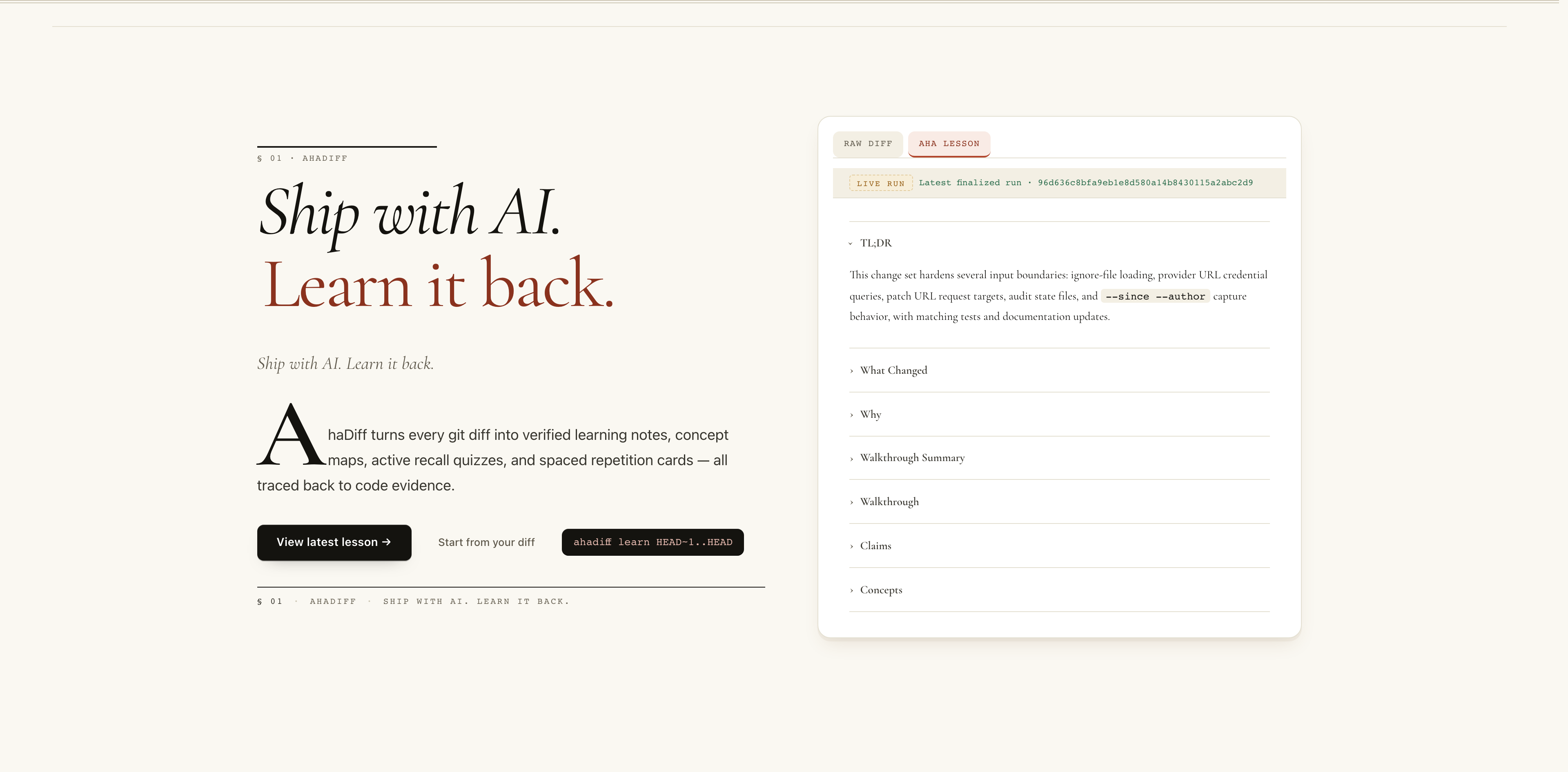 Welcome page with first-run quick start